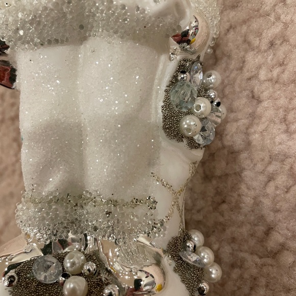 Santa Claus White Blown Glass White Ornament.  Jeweled.  Approximately 7.5” tall - Picture 3 of 4